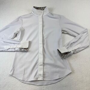 Ovation Riding Shirt Womens 32 White Micro Polyester Spandex Paisley Collar Snap
